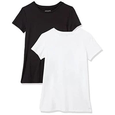 Immagine di Amazon Essentials T Shirt Girocollo a Maniche Corte Tech Stretch (Disponibile in Taglie Forti) Donna, Pacco da 2, Bianco/Nero, XXL Plus