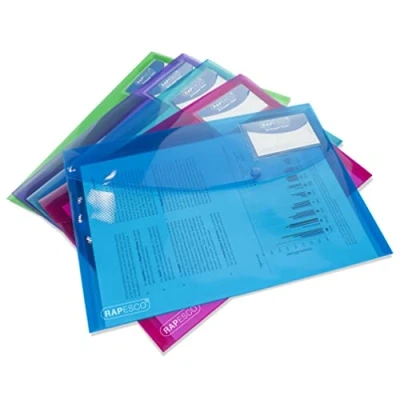 Immagine di Rapesco 0700 Busta Portadocumenti con Tasca ID, A4+, Colori Vivaci Trasparenti, Confezione da 5