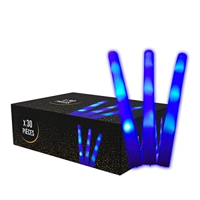 Immagine di SPARKLERS CLUB Set di 30 bastoncini luminosi a LED, colore blu, 40 cm, in schiuma luminosa, per matrimoni e feste, 3 modalità lampeggiamento, consegna 24/48 ore