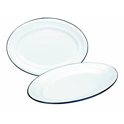 Immagine di IBILI Piatto Blanca Ovale cm 30x20 in Acciaio smaltato, Bianco/Blu, Gomma, Argento, 30 x 20 9