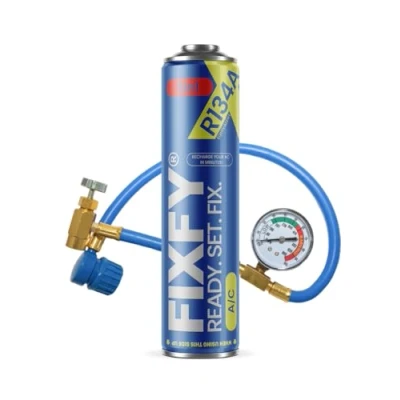 Immagine di FIXFY 5 in 1 Ricambio per refrigerante R134a con olio, essiccante, sigillante, gas e colorante UV Set tubo manometro, barattolo da 500 ml, auto riempimento dell&#039;aria condizionata 1995 2
