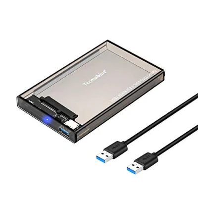Immagine di Tccmebius Esterno Recinto per Disco Rigido Adattatore USB 3.0 a Case HDD SATA 2.5 pollici 9.5 mm 7 III SSD fino 6TB, Senza attrezzi, Supporto UASP, Funzione Sleep automatica