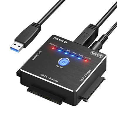 Immagine di FIDECO Adattatore IDE e SATA, USB 3.0 IDE, per Disco Rigido, Convertitore SATA 2,5&quot; o 3,5&quot; HDD SSD, DVD ROM/CD RW, Supporto Clonazione Offline
