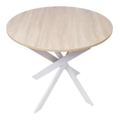 Immagine di Skraut Home Tavolo da pranzo fisso rotondo Modello ZEN 90x90x77 cm di altezza Capacità per 4 persone Materiali resistenti (90cm, Rovere + Gambe Bianche)