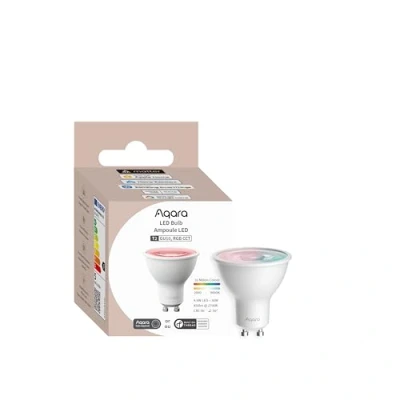 Immagine di Aqara Lampadina LED T2 GU10 Thread/Zigbee, Bianco Regolabile (2000 K 9000 K), RGB con 16 Milioni di Colori, Equivalente 30 W, Matter, Compatibile HomeKit, Alexa, Google e Altro