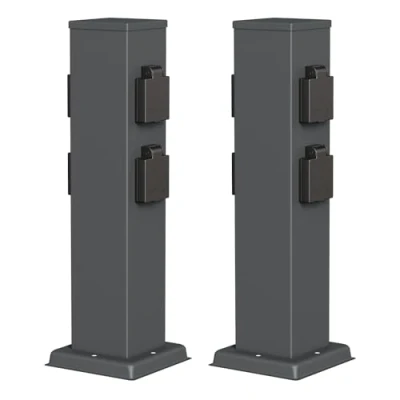 Immagine di ledscom.de 2 prese da giardino a colonna POLLY per esterni, IP44, 4 vie, acciaio inox, antracite, quadrate, 40 cm