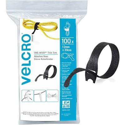 Immagine di VELCRO Brand One Wrap Legami Sottili Riutilizzabili Multifunzione Nero 12 mm x 20 cm Confezione da 100