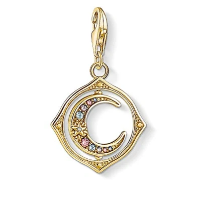 Immagine di Thomas Sabo Ciondolo in Argento Sterling Placcato Oro con Zirconi e Pietra di Vetro Spinello Sintetico, Luna,