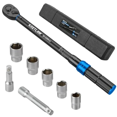Immagine di Chiave Dinamometrica 8 Pezzi, Set di Chiavi Dinamometriche 1/2&quot; da 20 220Nm con Precisione ±3%, dotata Blocco e 72 Denti, Estensioni 3&quot; 5&quot;, Bussole 17 19 21 22 24mm per Auto