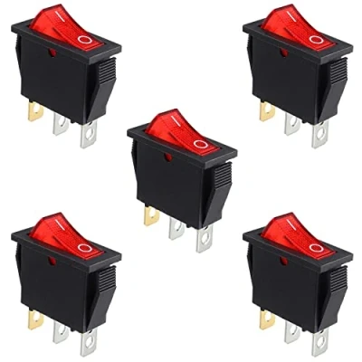 Immagine di HUAREW Interruttore a levetta luce rossa, ON/OFF SPST 3 pin posizioni per barca Snap AC 250V/15A 125V/20A KCD3 101
