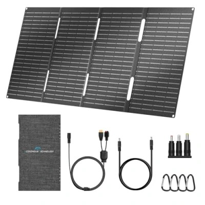 Immagine di Ecosonique Caricatore A pannello solare portatile da 60 W, USB e C pieghevole con hub di alimentazione separabile, IP67, per campeggio, attività all&#039;aperto