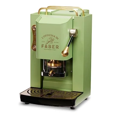 Immagine di FABER COFFEE MACHINES Modello Pro Deluxe Macchina caffe a cialde ese 44mm Rifiniture ottonato Pressacialda in ottone regolabile elettrovalvola di serie (ACID GREEN)