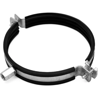 Immagine di H&amp;C VENT Fascetta per tubi 100 mm Pantalone Diametro con inserti in gomma Staffa di montaggio condotto aria HVAC supporto uscita scarico ventilazione guarnizione gomma…