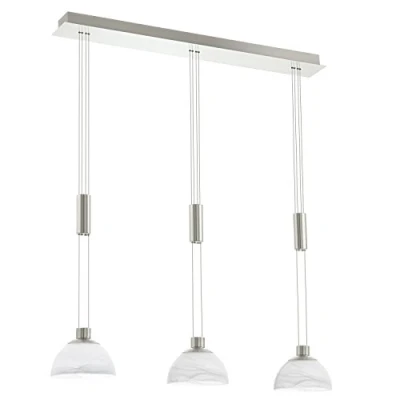 Immagine di EGLO Montefio Lampadario LED, lampada a sospensione 3 luci regolabile in altezza, acciaio inox argentato e vetro alabastro bianco, bianco caldo