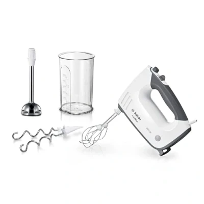 Immagine di Bosch ErgoMixx, MFQ37470, 750 W, miscelatori in acciaio inox, 5 livelli con pulsante turbo, bianco/grigio