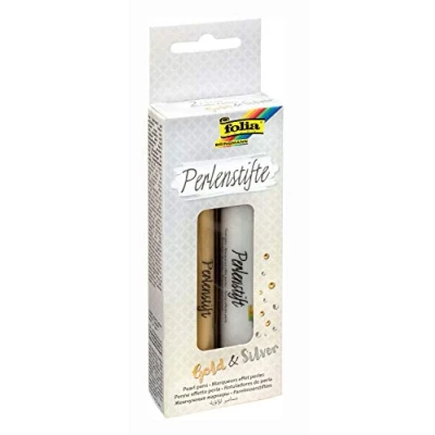 Immagine di Folia 36204 Set di 2 penne con perline da 30 ml colore oro e argento, per punti 3D su carta, tessuto, legno, ceramica, impermeabile, lavabile
