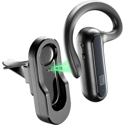 Immagine di cellularline CAR FLAT Auricolare Bluetooth Mono con Supporto Auto da Bocchette di Areazione o Adesivo Talk Time: 6 ore Ricarica : 1.5 Portata: 10mt, Nero, Universale