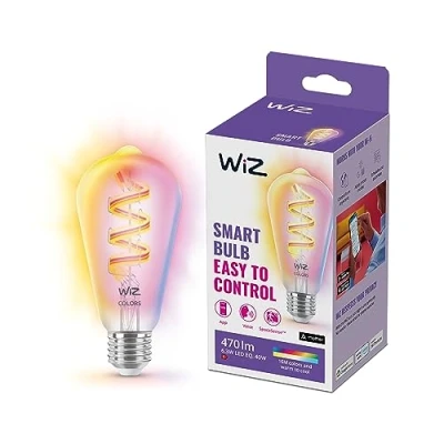 Immagine di WiZ, Lampadina connessa Wi Fi a colori, equivalente 40 W, attacco Edison E27, funziona con Alexa, Google Assistant