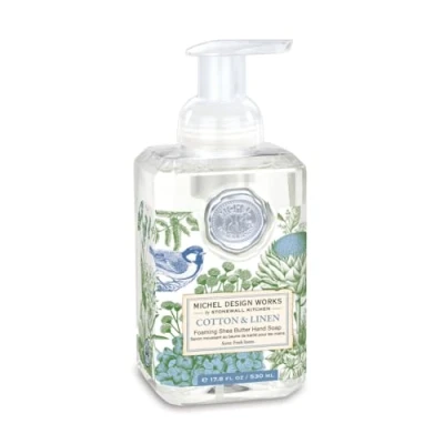 Immagine di 0 soap per mani in schiuma da 17,8 oz, cotone e linen scent design, burro di karité aloe vera, bellissimo contenitore quadrato con pompa