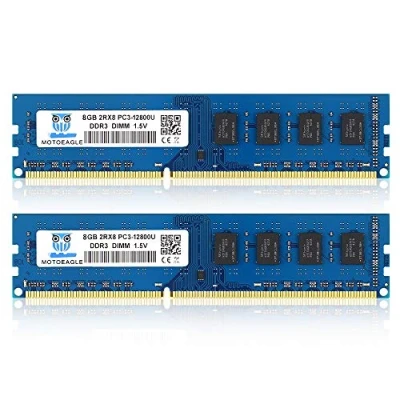 Immagine di 16GB Kit (8GBx2) PC3 12800U DDR3 1600MHz UDIMM RAM, 8GB 2Rx8 CL11 1.5V 240 Pin Non ECC Memoria Desktop