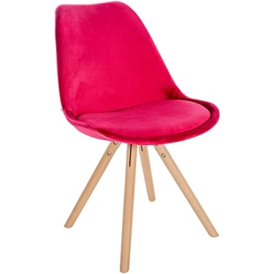 Immagine di CLP Sedia Sofia con rivestimento in velluto e imbottitura di alta qualità I Visitor robusta struttura a 4 gambe legno, Colore:rosso, Colore del telaio:natura (rotondo)