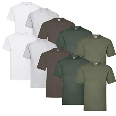 Immagine di Fruit of the Loom Valueweight Maglietta a maniche corte da uomo, confezione 5, 2 bianco/2 grigio/2 olive/2 bottiglie verde/2 cioccolato, L