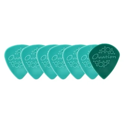 Immagine di Ovation Diamond Picks Plettri in nylon standard 351, super grip, punta rotonda, set da 7 (6 + 1 pezzo Sharp Tip gratis) 0,88 mm verde turchese Made Czech Republic