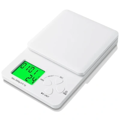Immagine di AiQInu Bilancia da Cucina Digitale con Timer, 3kg/0.1g Caffè ad Alta Precisione, Display LED, Bilancino Alimenti Magnetica Multifunzionale per