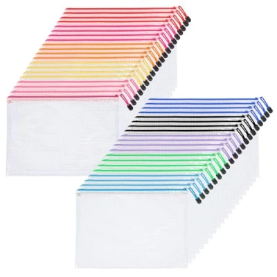 Immagine di 40 pezzi borsa portadocumenti A4, 10 colori, impermeabile, borse con cerniera trasparente per documenti, cosmetici, forniture ufficio, fatture, scuola e viaggi