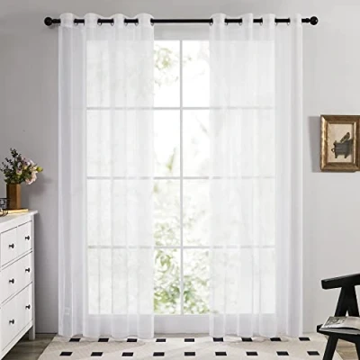 Immagine di Deconovo Set di 2 tende in voile trasparenti con occhielli, per balcone, 214 x 132 cm (altezza larghezza), colore: bianco