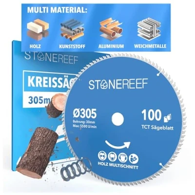 Immagine di STONE REEF Lama per sega circolare 305 x 30 cm [con adattatore su foro 20 &amp; 16 mm], compatibile con smerigliatrice angolare Bosch, Makita ecc. legno, metallo e