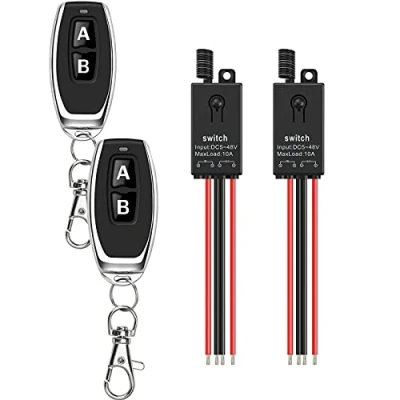 Immagine di dstfuy Interruttore remoto wireless, mini a 2 vie luce wireless DC 5V/12V/24V/48/10A con 328FT lungo raggio per motore, LED, allarme di sicurezza wireless.