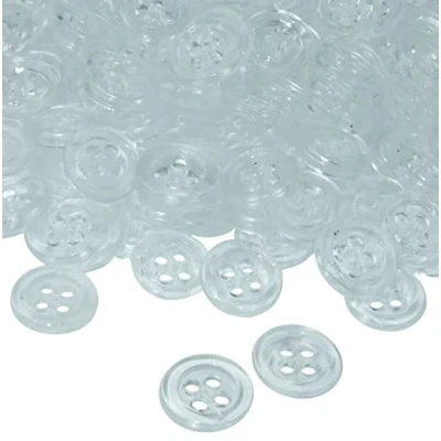 Immagine di AERZETIX C56508 Set di 100 bottoni per cucire rotondi Ø11.5x2mm 18L L18 con 4 fori colore bianco trasparente in plastica apertura 2mm merceria cucito abbigliamento moda maglia decorazione