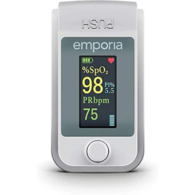 Immagine di Emporia Saturimetro da dito, misurazione della saturazione di ossigeno, Display OLED a colori visualizzabile in 4 direzioni, precisione elevata, spegnimento automatico.