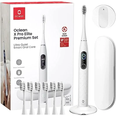 Immagine di Oclean X Pro Elite Spazzolino Elettrico, Touch screen intelligente, 45 dB, 84.000 Movimenti al minuto, 32 Livelli di intensità, 4 Modalità, Sensore pressione, Durata 35 giorni, IPX7, Grigio