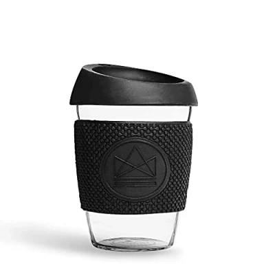 Immagine di Neon Kactus Tazza in Vetro Borosilicato Soffiato a Mano, Porta Caffe Termico Riutilizzabile con Manica e Coperchio Silicone Alimentare, Viaggio Riciclabile
