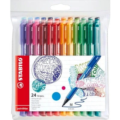 Immagine di Penna STABILO pointMax con punta in Nylon. Confezione 24 colori