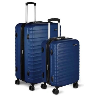 Immagine di Amazon Basics Set Di 2 Valigie Rigide In ABS Dotate 4 Ruote Girevoli (55, 78 cm), Blu Marino