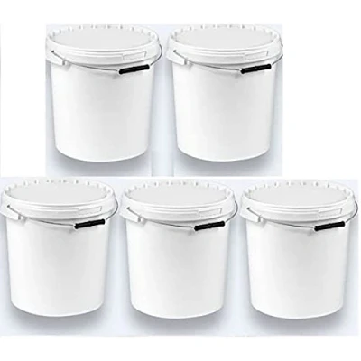 Immagine di Silplast 5 secchi da 20 litri con coperchio bianco, pezzi, impilabili per latte/scorta, secchio in plastica alimenti farina, acqua