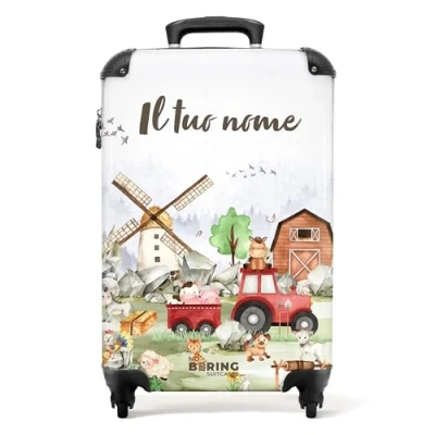 Immagine di NoBoringSuitcases.com Valigia Bambini, Trolley Per Bambini da Viaggio, Valigie Trolley, Personalizzabile, 55x40x20 cm (Fattoria Bianco)