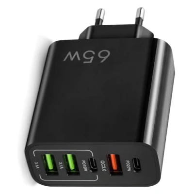 Immagine di Caricatore 5 porte USB Multipla con C 20W PD QC3.0, Alimentatore Caricabatterie. 65W suddivisa in per iPhones 15/14 Samsun Galaxy S21/S20,Xiaomi, Realme, Oppo