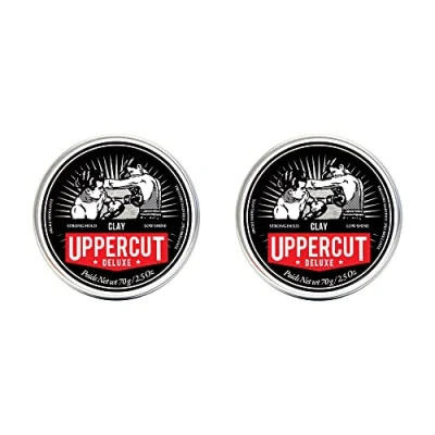 Immagine di Uppercut Deluxe Argilla, Prodotto Professionale a Base d&#039;Acqua per un Finitura dall&#039;Aspetto Naturale, Fissaggio Forte e Bassa Lucentezza, Capelli Uomo 2 x 70g