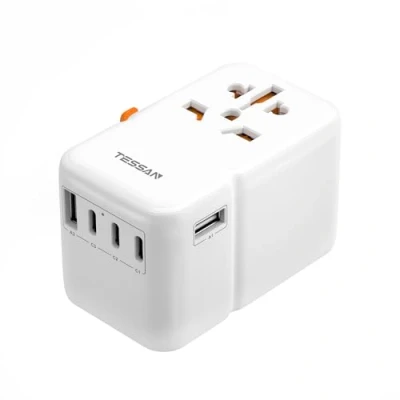 Immagine di TESSAN 85W GaN Adattatore Universale da Viaggio, Caricatore USB C a Ricarica Rapida, Presa con 3 e 2 A, Viaggio per USA UK Tailandia Giappone Australia