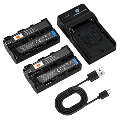 Immagine di DSTE NP F550 Batteria per fotocamera (2 pezzi) e caricatore compatibile con Sony CCD SC5 SC5/E SC55E SC55 SC6 SC65 SC7 SC7/E SC8/E SC9