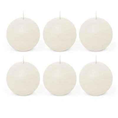 Immagine di Spaas 6 candele rustiche non profumate a sfera, 80 mm, ± 24 ore, bianco, P mm x H