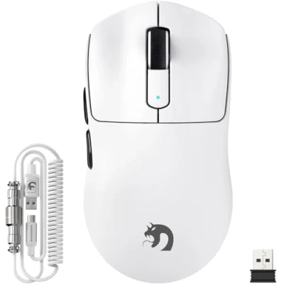 Immagine di MAMBASNAKE M3 39g SUPERLEGGERO Mouse da Gioco Wireless con Cavo a Spirale, Sensore PixArt PAW3395PRO, Fino 40000DPI, Wireless/Cablato BT/2.4G, Batteria 200 Ore, per PC/Xbox/PS/Mac (Bianco)