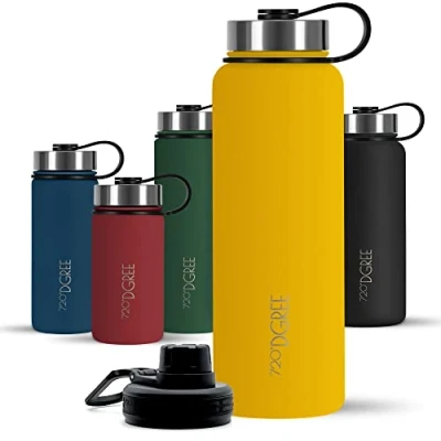 Immagine di 720DGREE Borraccia termica 750 ml &quot;noLimit&quot; Bottiglia acqua termiche in acciaio inox Senza BPA Borracce perfetto per bevande (710ml) calde, fredde, università, ufficio, all&#039;aperto +2 Coperchi