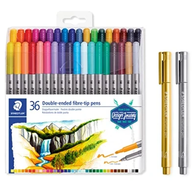 Immagine di Staedtler pennarelli a doppia fibra con due punte per linee di larghezza e pennarello metallico in oro argento, carta chiara scuro, 36 2 pennarelli, 3200TB36P1X