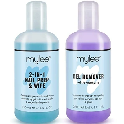 Immagine di Mylee Soluzione Prep Wipe + gel Remover per smalto semipermanente, Detergente unghie UV LED Manicure Acetone 2x250ml