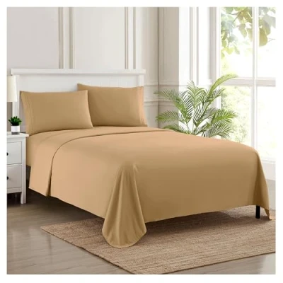 Immagine di Sweet Home Collection 1858 Set di Fogli per Fili in Morbida Spazzolata qualità egiziana Biancheria da Letto Lusso Piatto, Lenzuolo con Angoli, 2 federe, Microfibra, Talpa, King, 4 unità